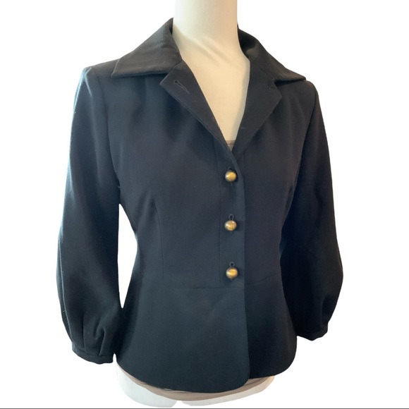 CAbi Abbott Blazer Jacket Black Ponte Knit Button 3/4 Puff Sleeve 3027 Size 4 - Picture 5 of 13